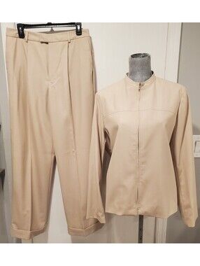 CCF Size 12 Vintage Beige Pantsuit Jacket Outfit Set Suit